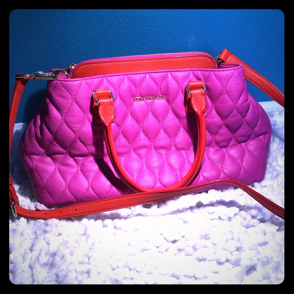 Vera Bradley Quilted Emma Tote Magenta and Orange